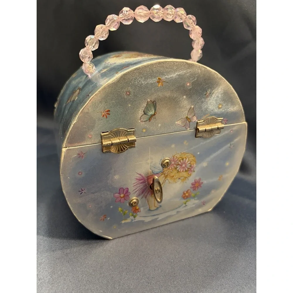Dancing Fairy Jewelry Box #217-28 Ballerina Pink Beaded Handle Twinkle Works